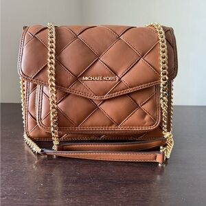 Michael Kors Tan Quilted Crossbody Bag with Gold Chain